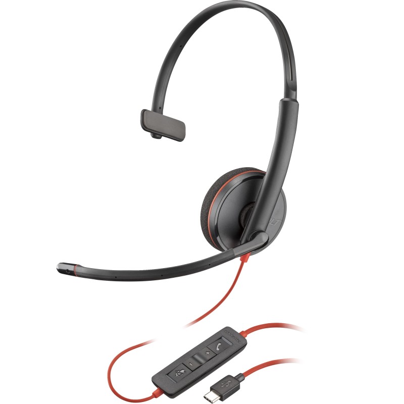 Poly Blackwire 3210 Monaural USB-C Headset +USB-C/A Adapter